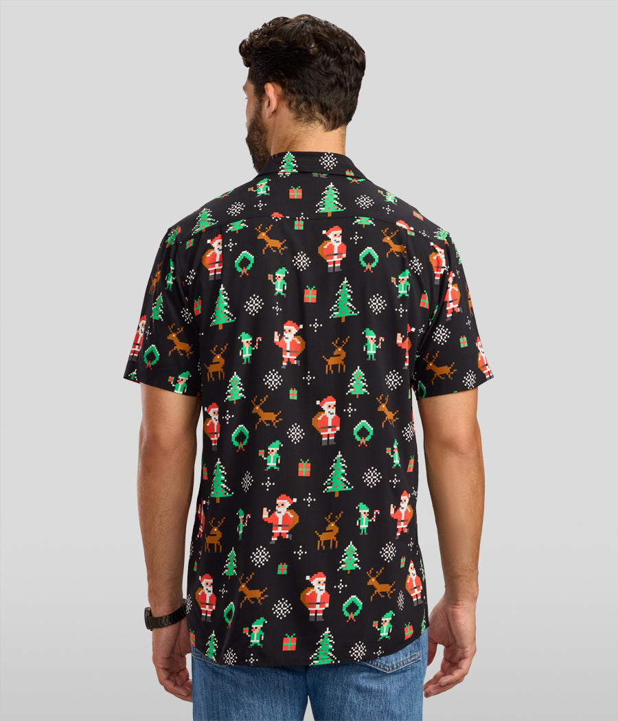 Men's 8-Bit Santa Button Down Shirt