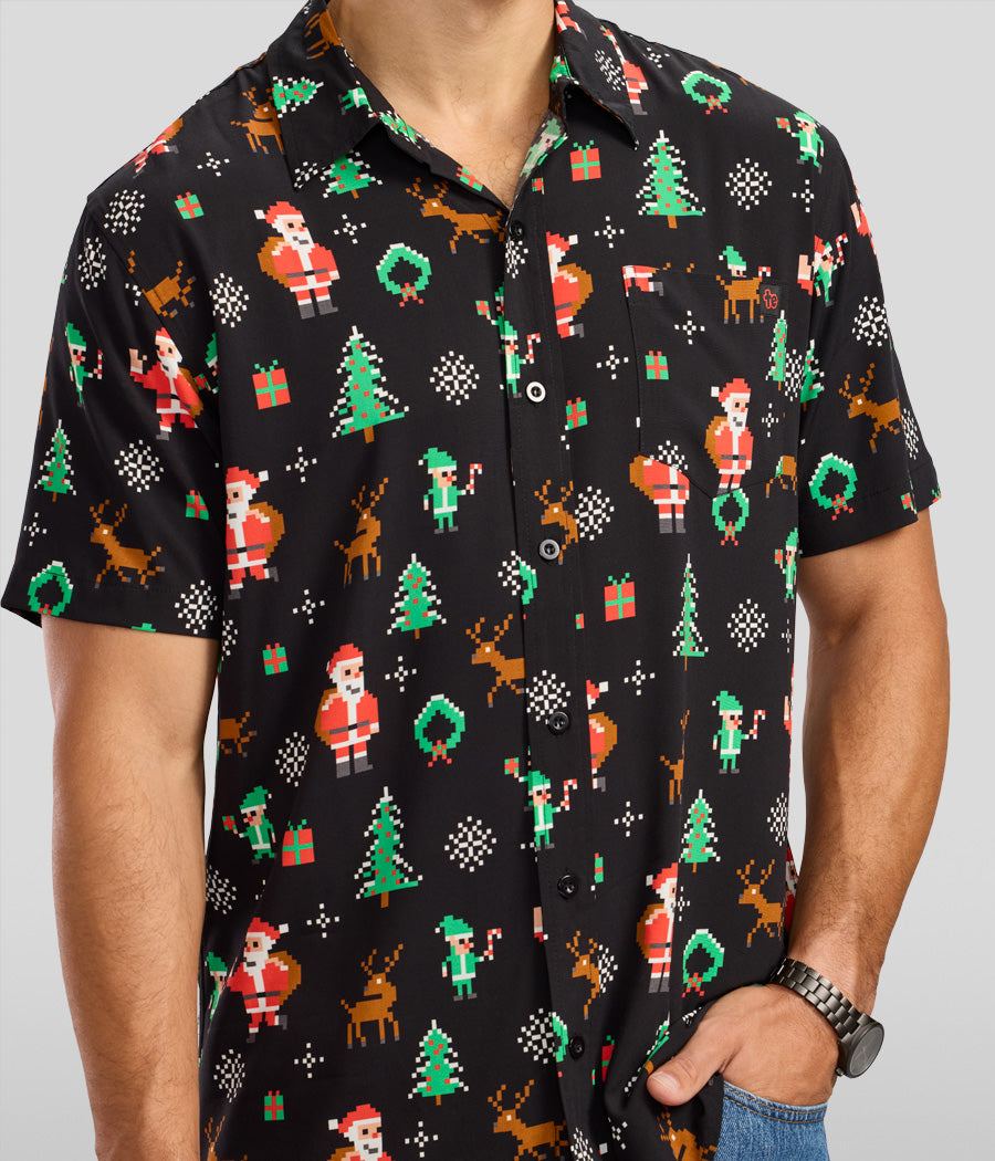 Men's 8-Bit Santa Button Down Shirt