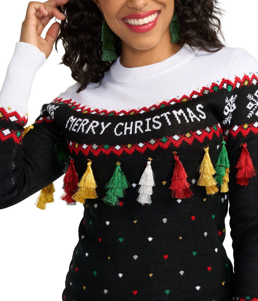 Women's Merry Christmas Tassel Sweater Dress Image 3
