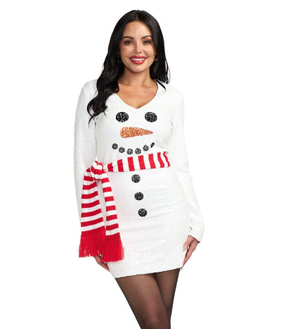 Women's Snowman Scarf Sequin Dress