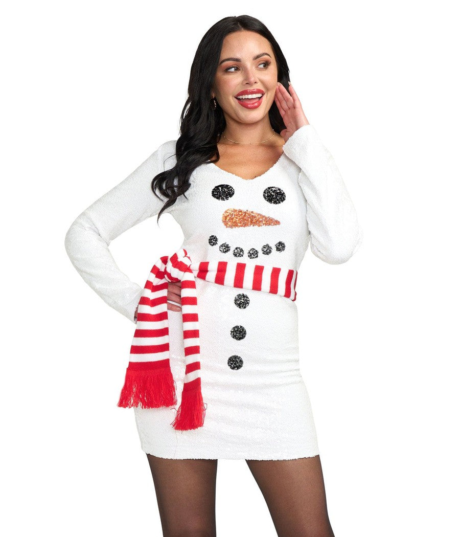 Women's Snowman Scarf Sequin Dress Image 2