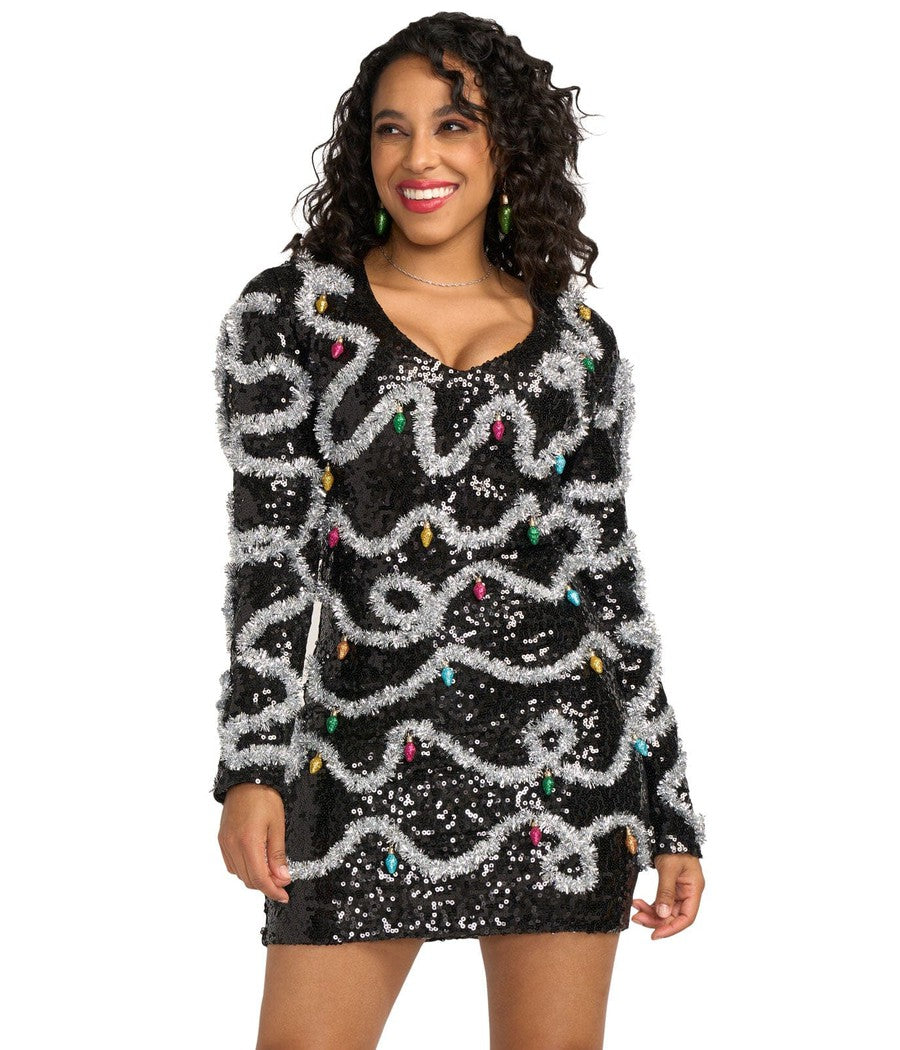 glitter dress christmas Tipsy Elves Midnight String of Lights Sequin Nuggles Farah Dress for Button keyhole back strapless ball gowns Fit:Extra Trim
