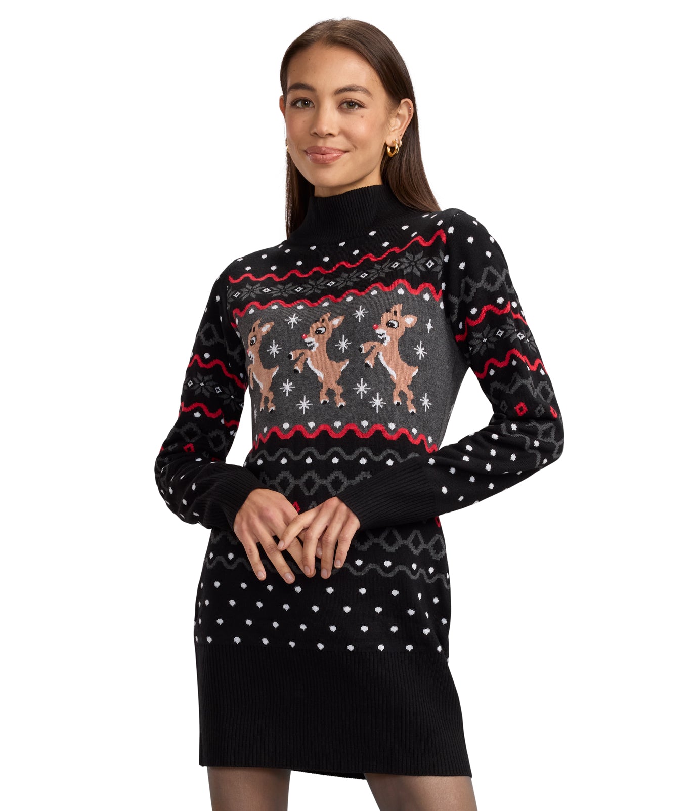 Women's Dark Rudolph Turtleneck Sweater Dress