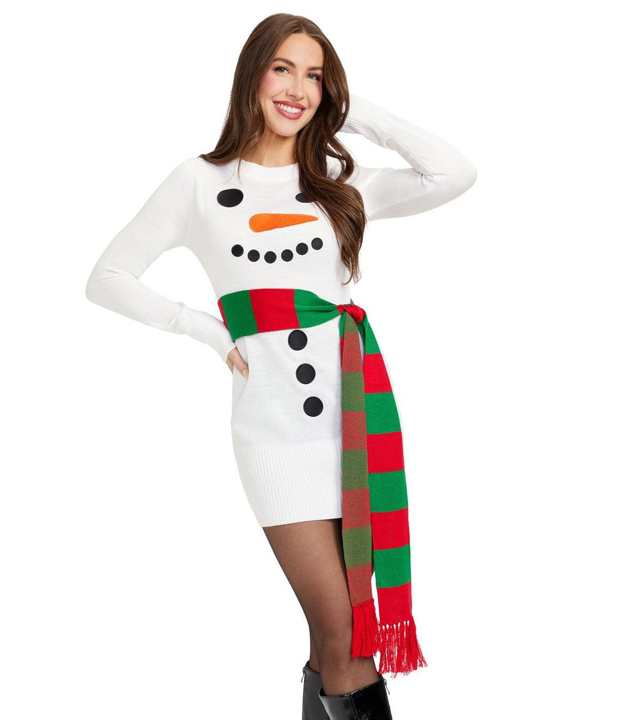 Women's Snowman Scarf Sweater Dress Primary Image