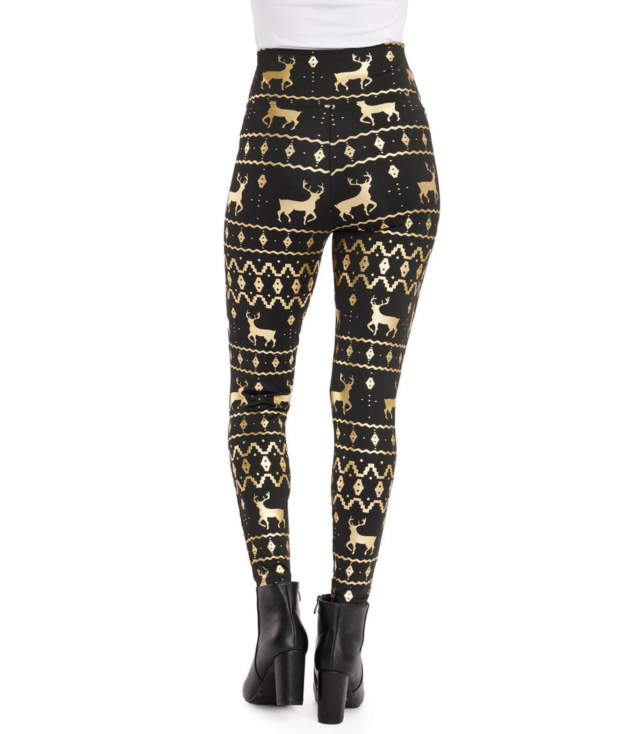 Black and Gold Fair Isle High Waisted Leggings Image 2
