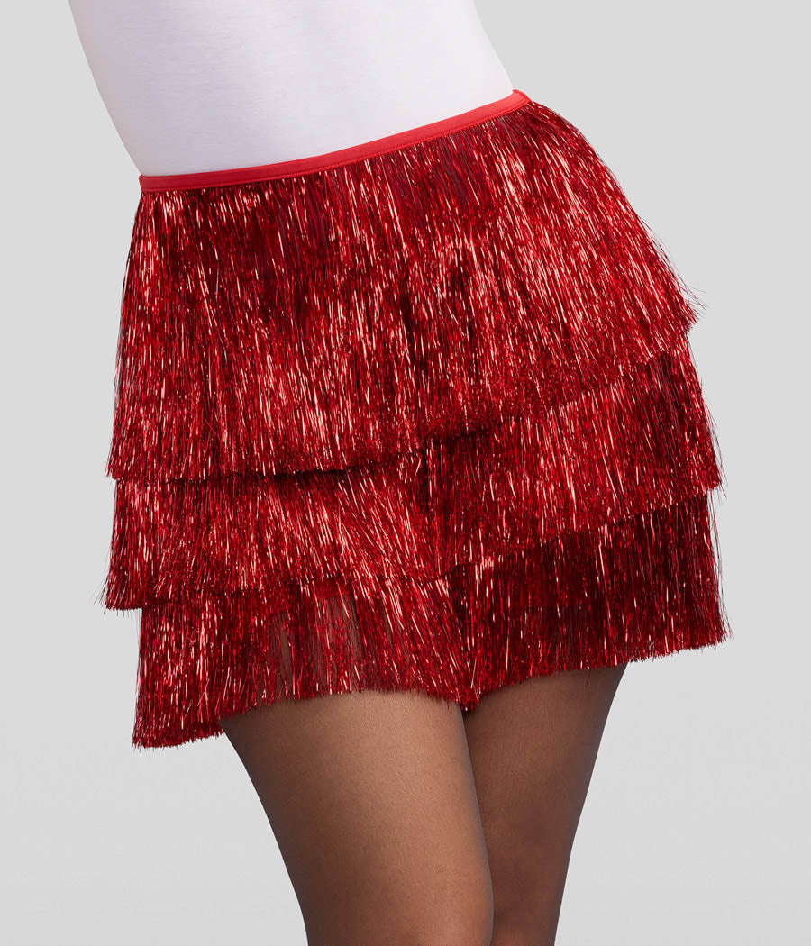 Women's Red Tinsel Fringe Shorts