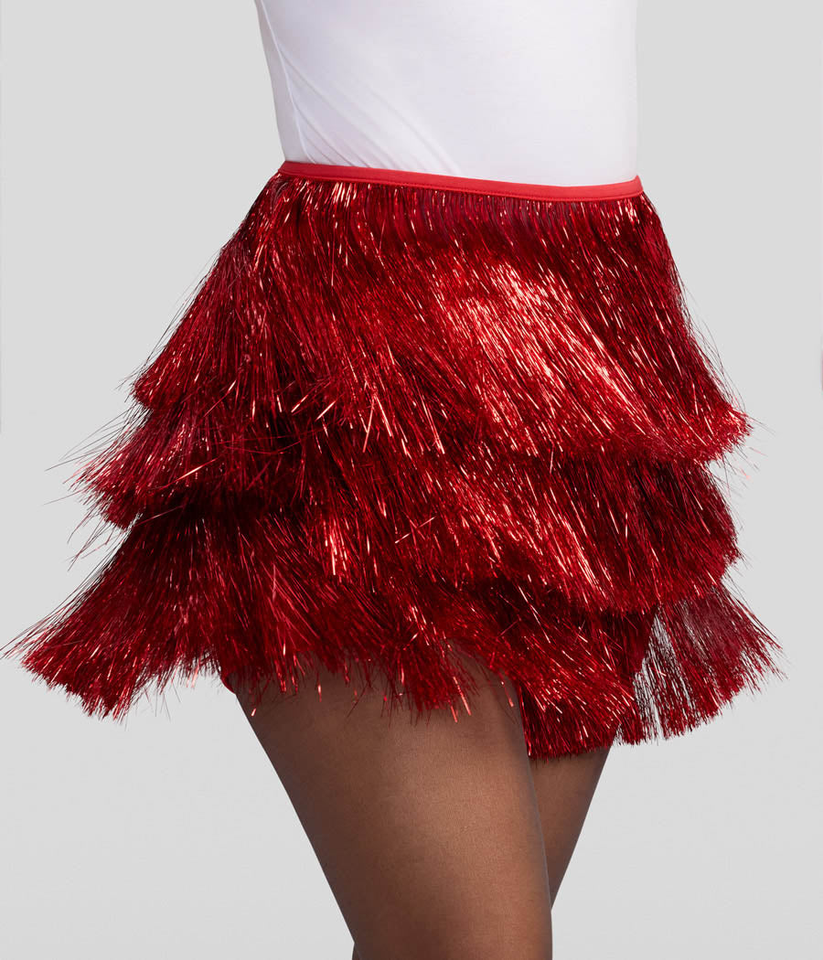 Women's Red Tinsel Fringe Shorts