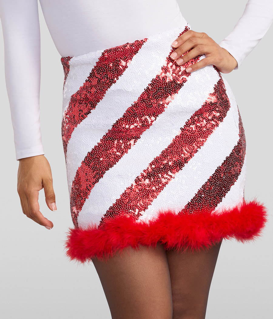 Candy Cane Sequin Skirt | Festive Sequin Skirt | High Strength & Durable Material | Red/White