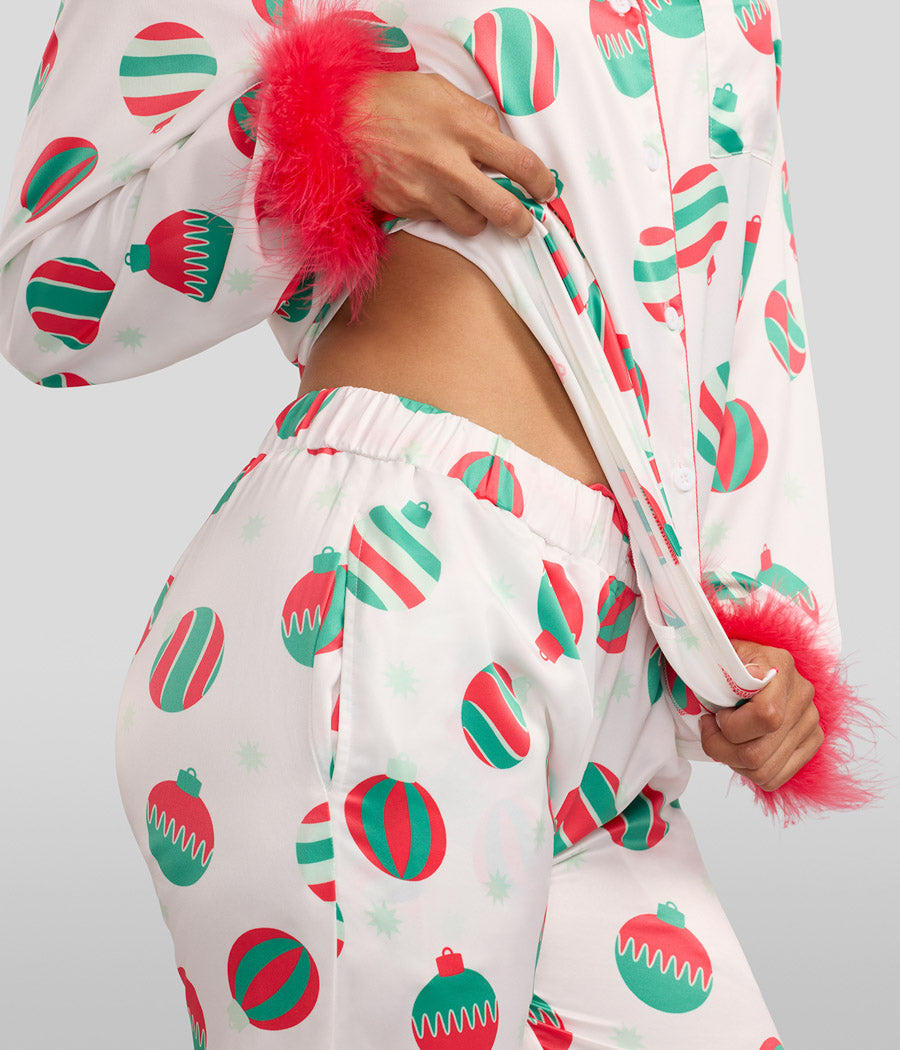 Women's Elegant Ornaments Satin Feather Pajama Set