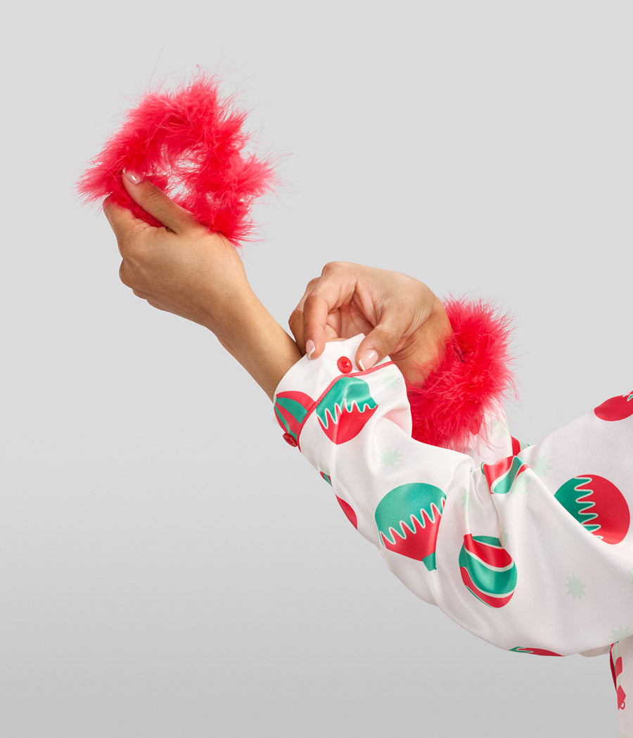 Women's Elegant Ornaments Satin Feather Pajama Set