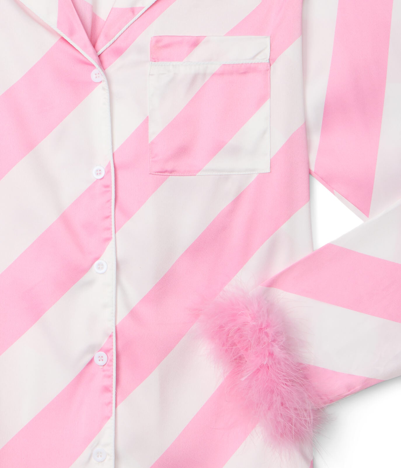 Women's Pink Candy Cane Satin Feather Pajama Set