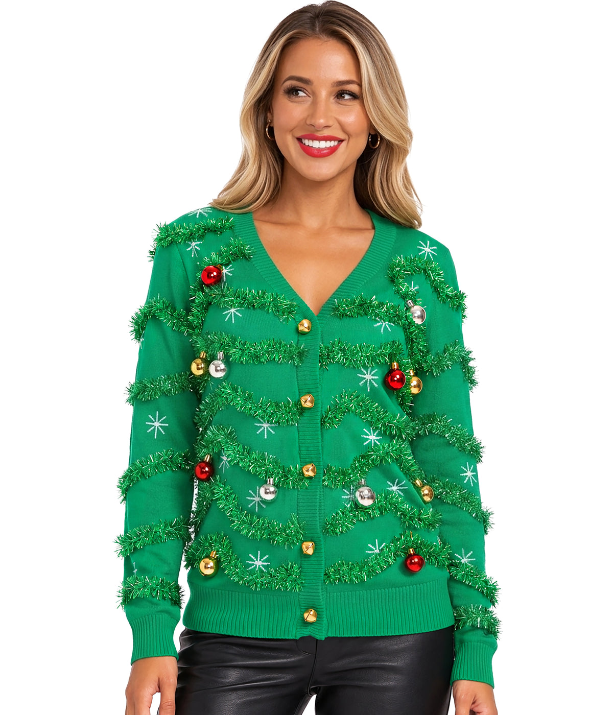 Women's Gaudy Garland Ugly Christmas Cardigan Sweater Image 2