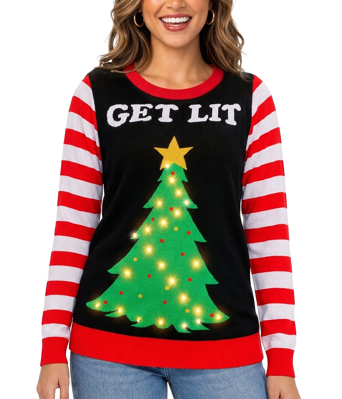 Women's Get Lit Light Up Ugly Christmas Sweater Image 2