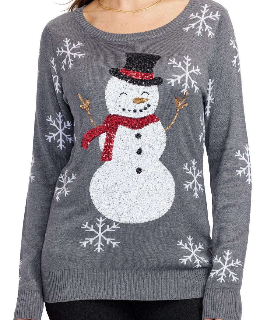 Women's Sequined Snow Day Ugly Christmas Sweater Image 3::Women's Sequined Snow Day Ugly Christmas Sweater