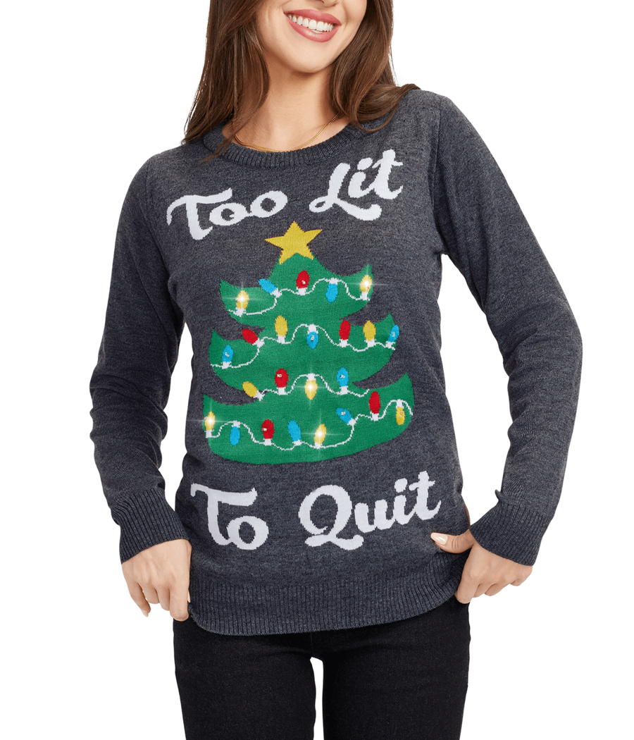 Too Lit Light Up Ugly Christmas Sweater Women s Christmas Outfits Tipsy Elves