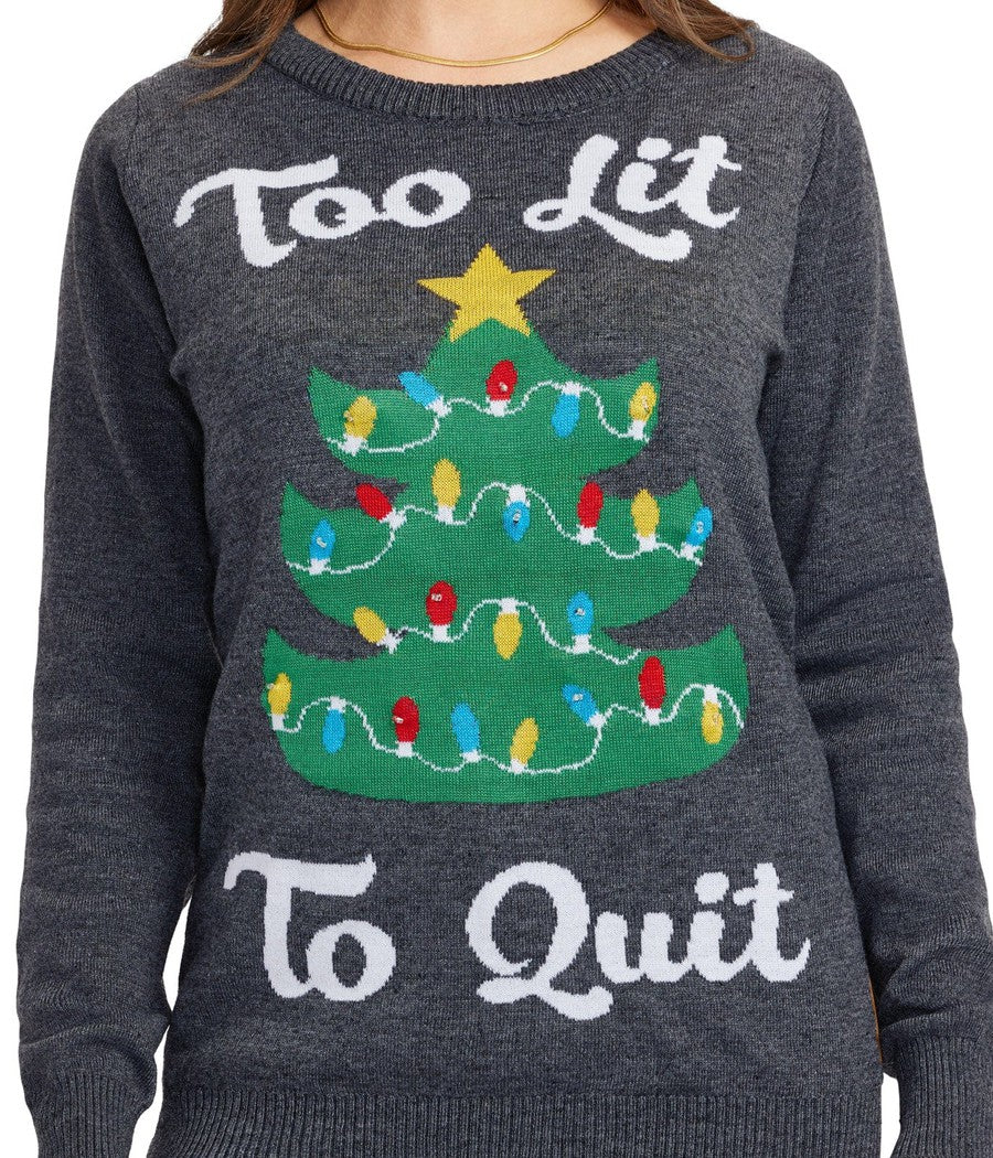 Women's Too Lit Light Up Ugly Christmas Sweater Image 3::Women's Too Lit Light Up Ugly Christmas Sweater