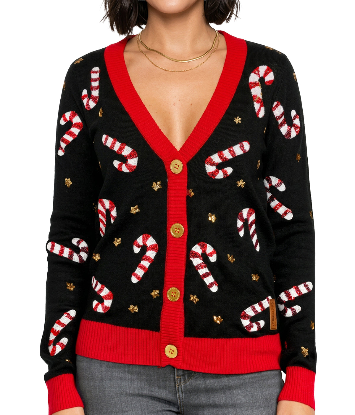Women's Sequin Candy Cane Cardigan Sweater