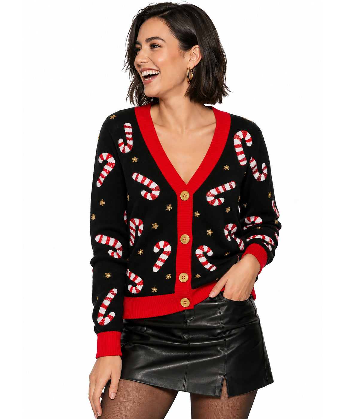 Women's Sequin Candy Cane Cardigan Sweater