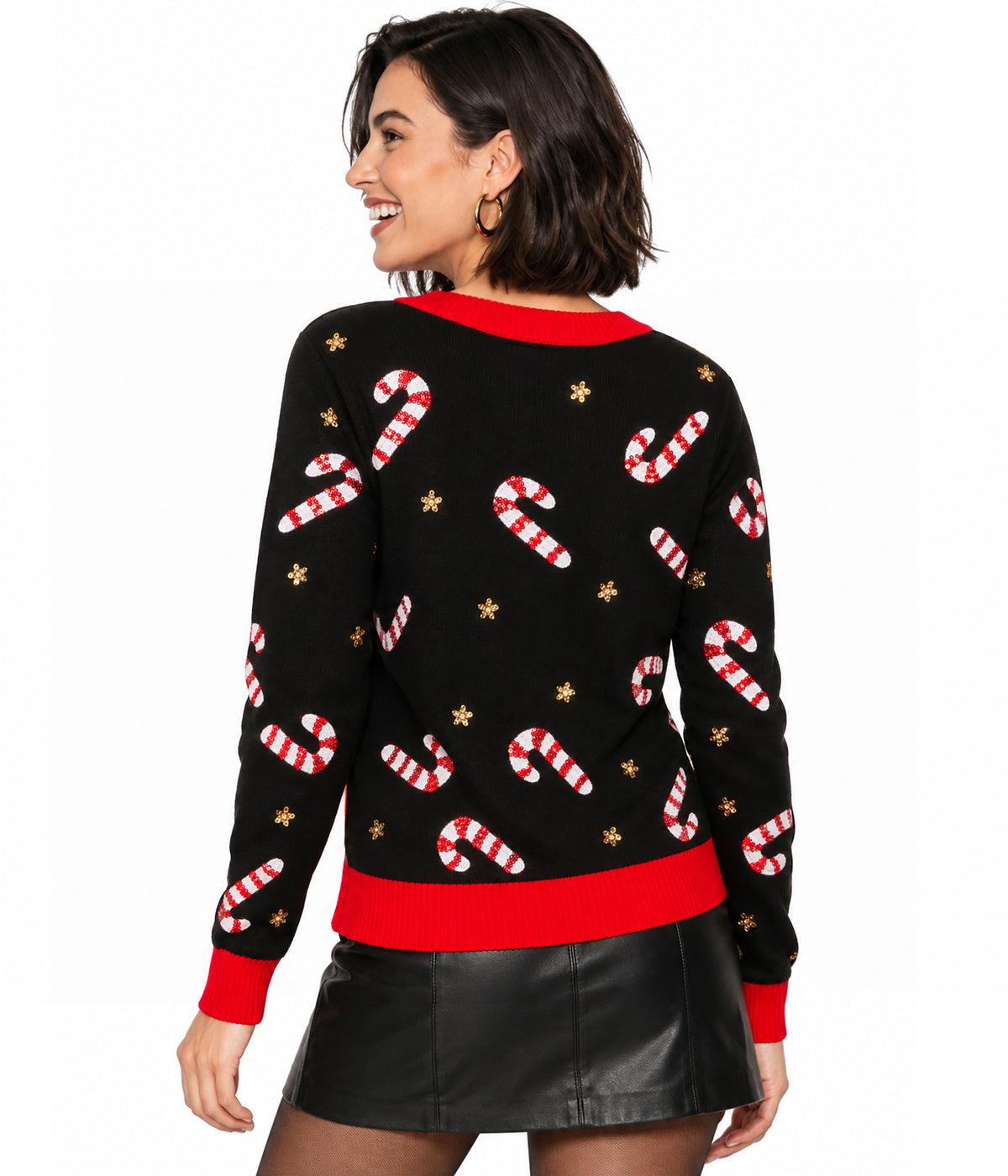 Women's Sequin Candy Cane Cardigan Sweater