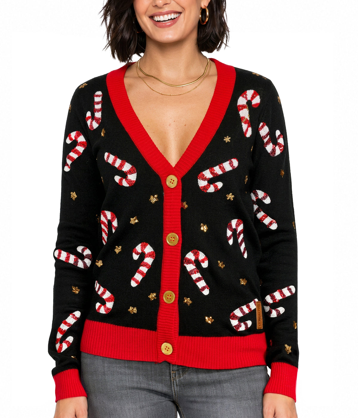 Women's Sequin Candy Cane Cardigan Sweater