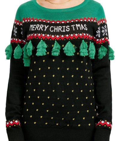 Women's Christmas Tree Tassel Ugly Christmas Sweater Image 3
