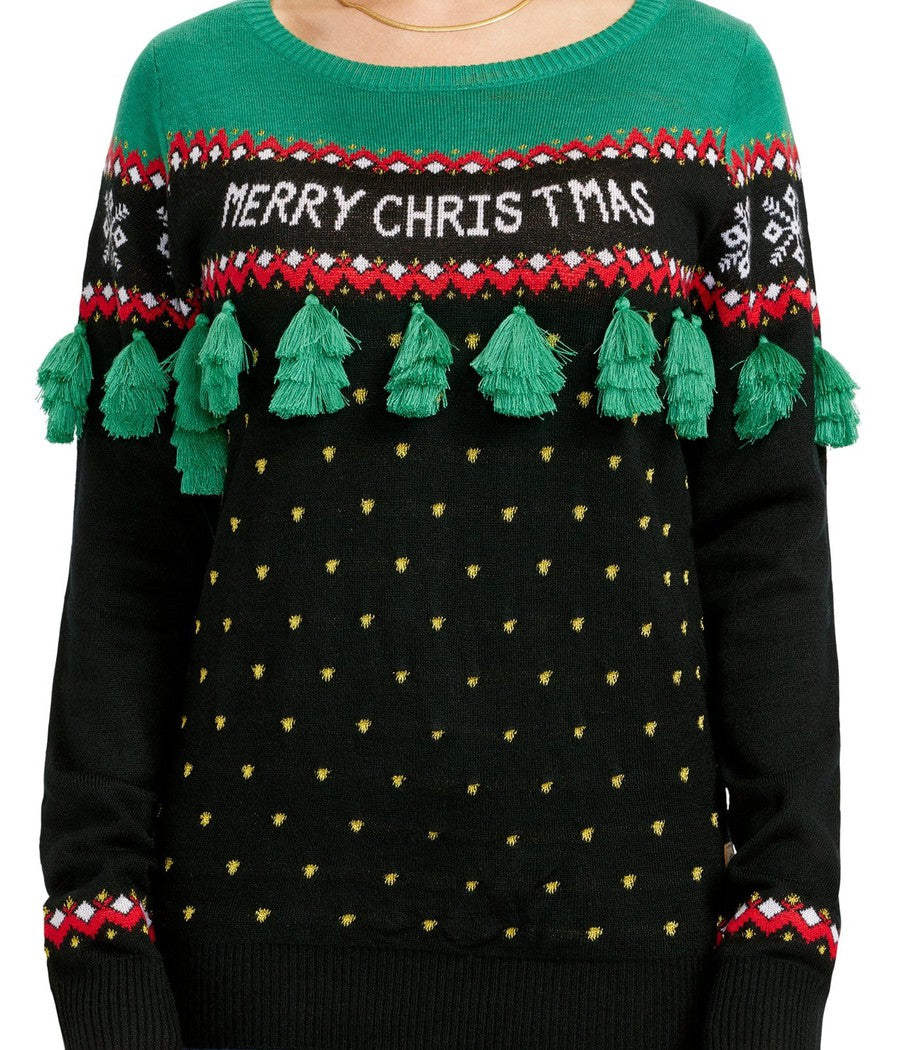 Women's Christmas Tree Tassel Ugly Christmas Sweater Image 4