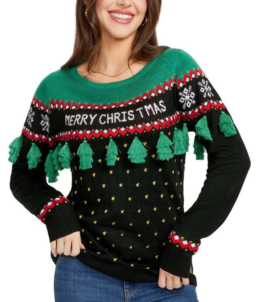 Spring Saving! purcolt 50% Off Clearance!Ugly Christmas Sweater for Women, Women's Sequin Christmas Tree Print Ugly Christmas Sweater Pullover Tops  Funny Holiday Blouse Ugly Xmas Sweater Gift for Women 