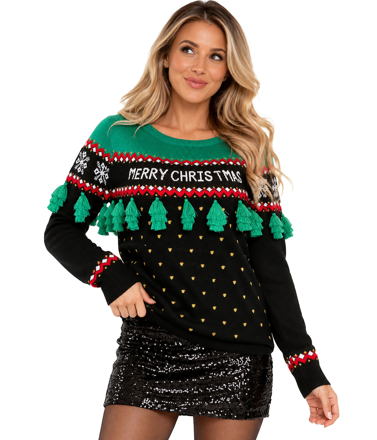Women's Christmas Tree Tassel Ugly Christmas Sweater