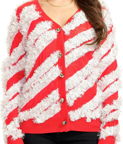 Women's Candy Cane Tinsel Cardigan Sweater Image 3