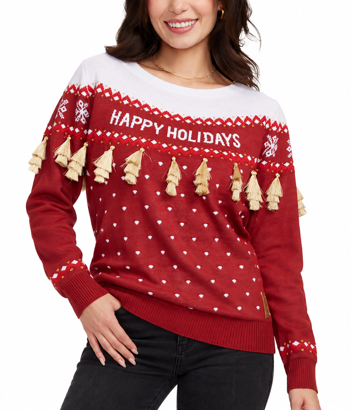 Women's Happy Holidays Tassel Ugly Christmas Sweater