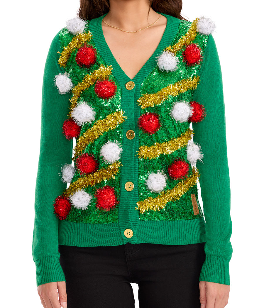 Pom Party Ugly Christmas Cardigan: Women's Christmas Outfits