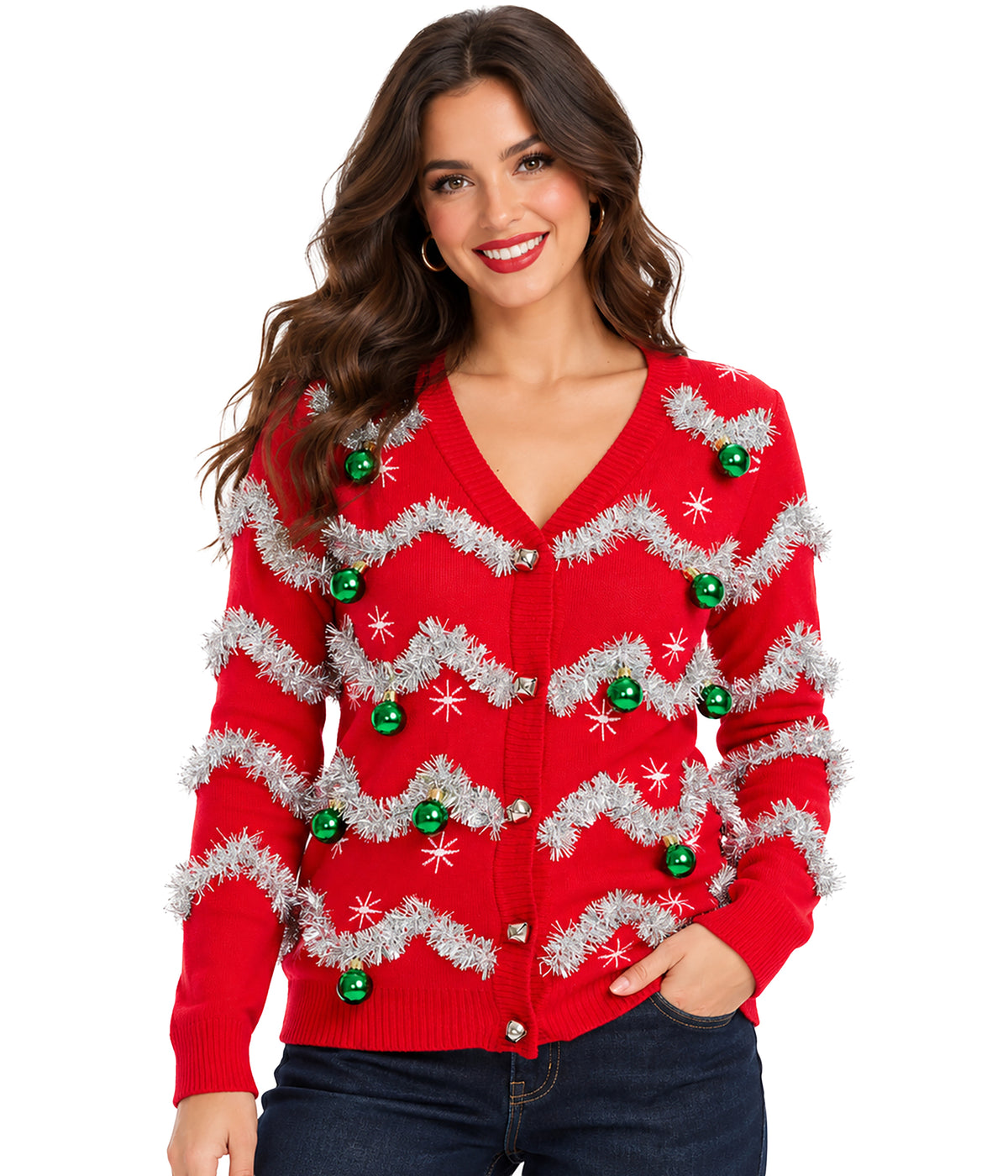 Women's Tinsel Ugly Christmas Cardigan Sweater