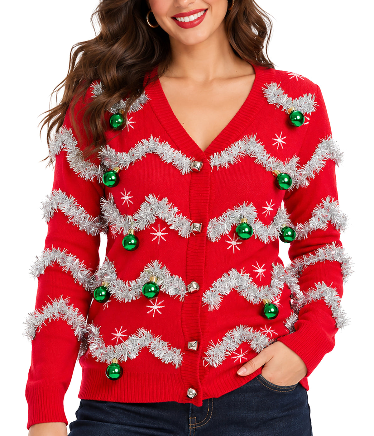 Women's Tinsel Ugly Christmas Cardigan Sweater