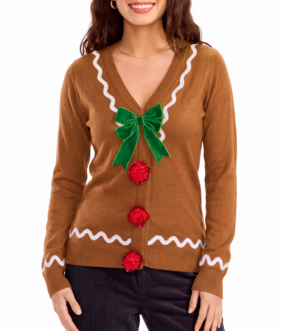 Women's Gingerbread Man Ugly Christmas Cardigan Sweater