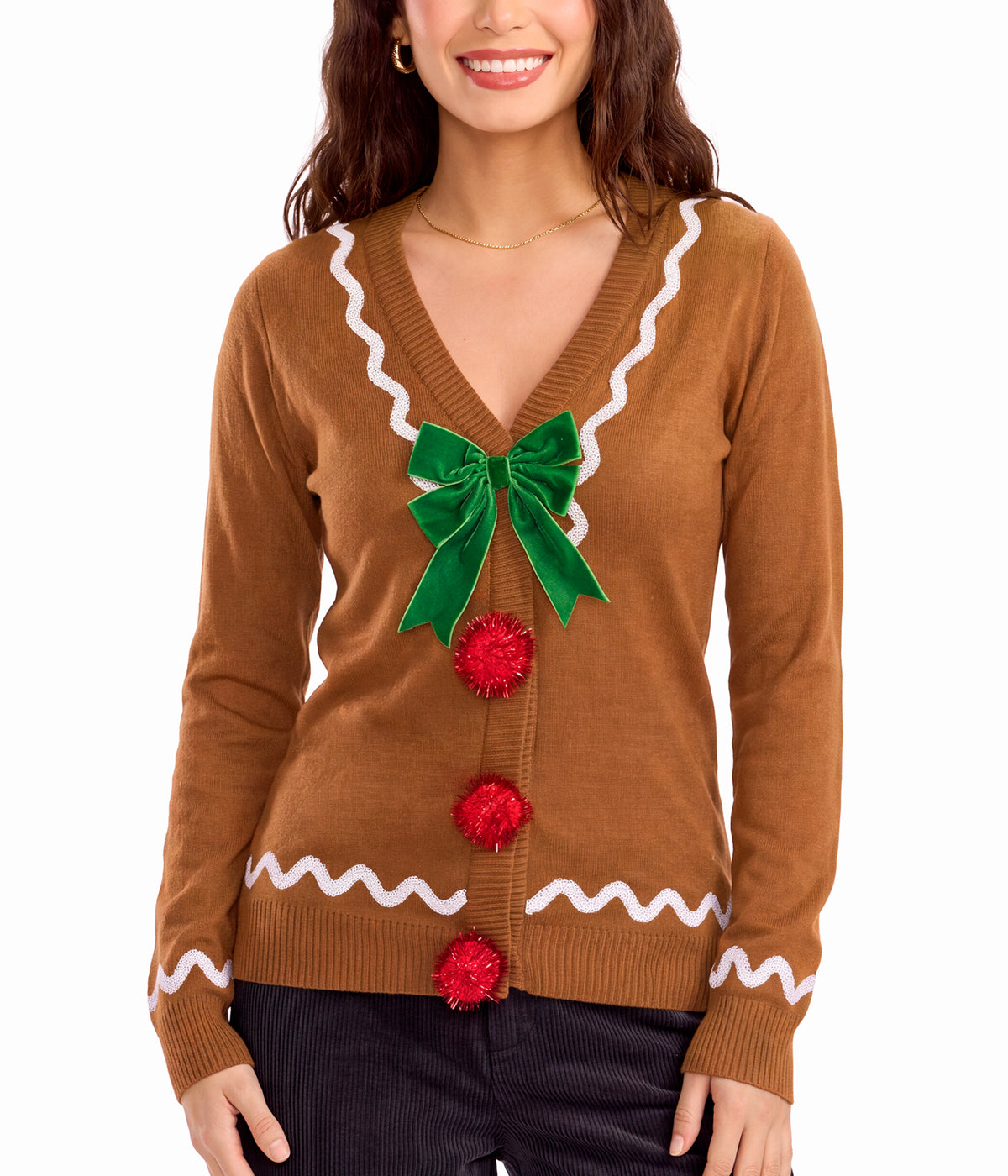Women's Gingerbread Man Ugly Christmas Cardigan Sweater