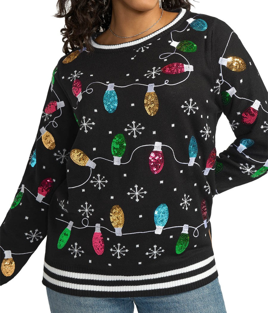 Women's Midnight String of Lights Ugly Christmas Sweater