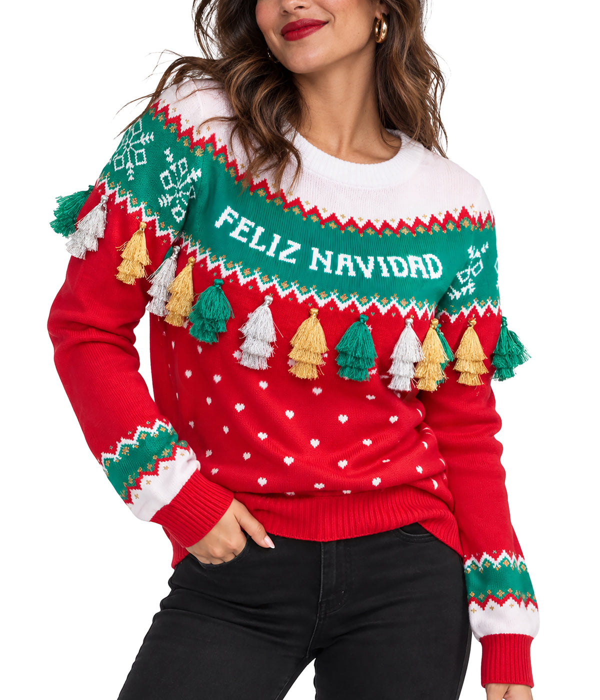 Women's Feliz Navidad Tassel Ugly Christmas Sweater