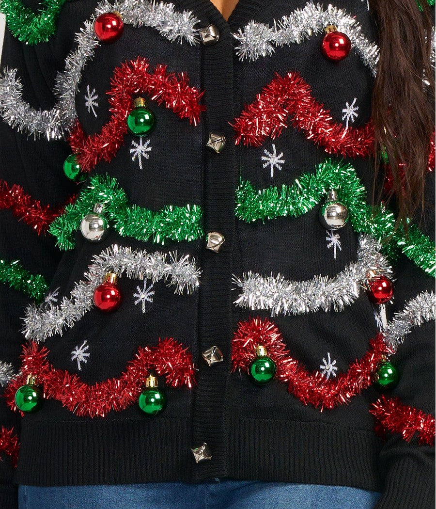 Women's Midnight Garland Light Up Christmas Cardigan Sweater Image 3