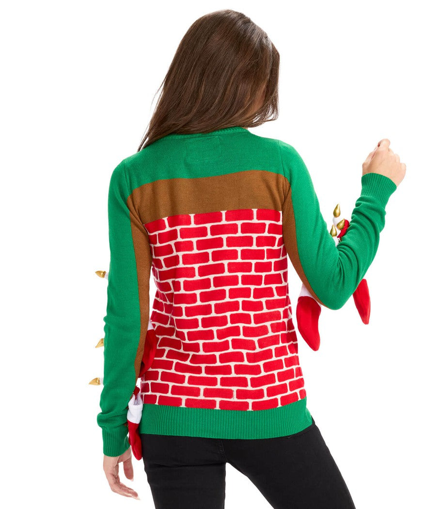 Women's Festive Fireplace Light Up Ugly Christmas Sweater Image 2