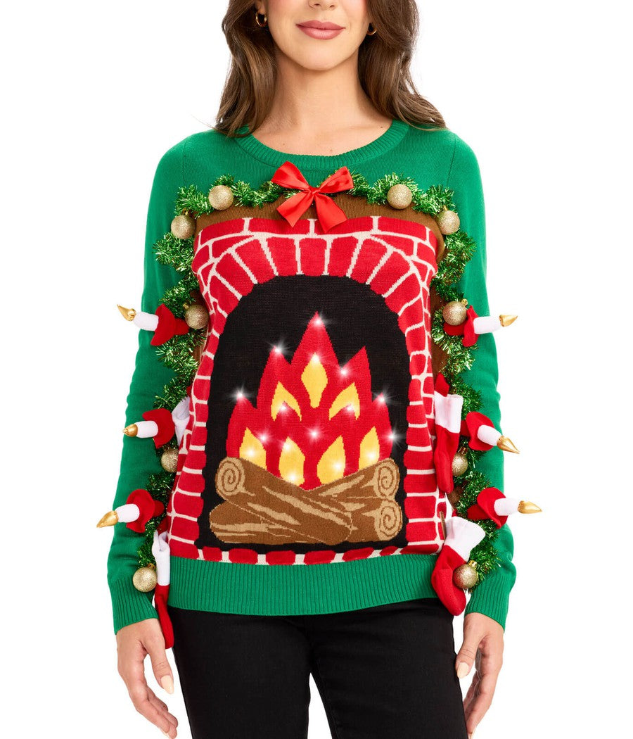 Women's Tipsy Elves Pullover Sweater Peace On Earth Light Up Ugly Christmas Medium Brick