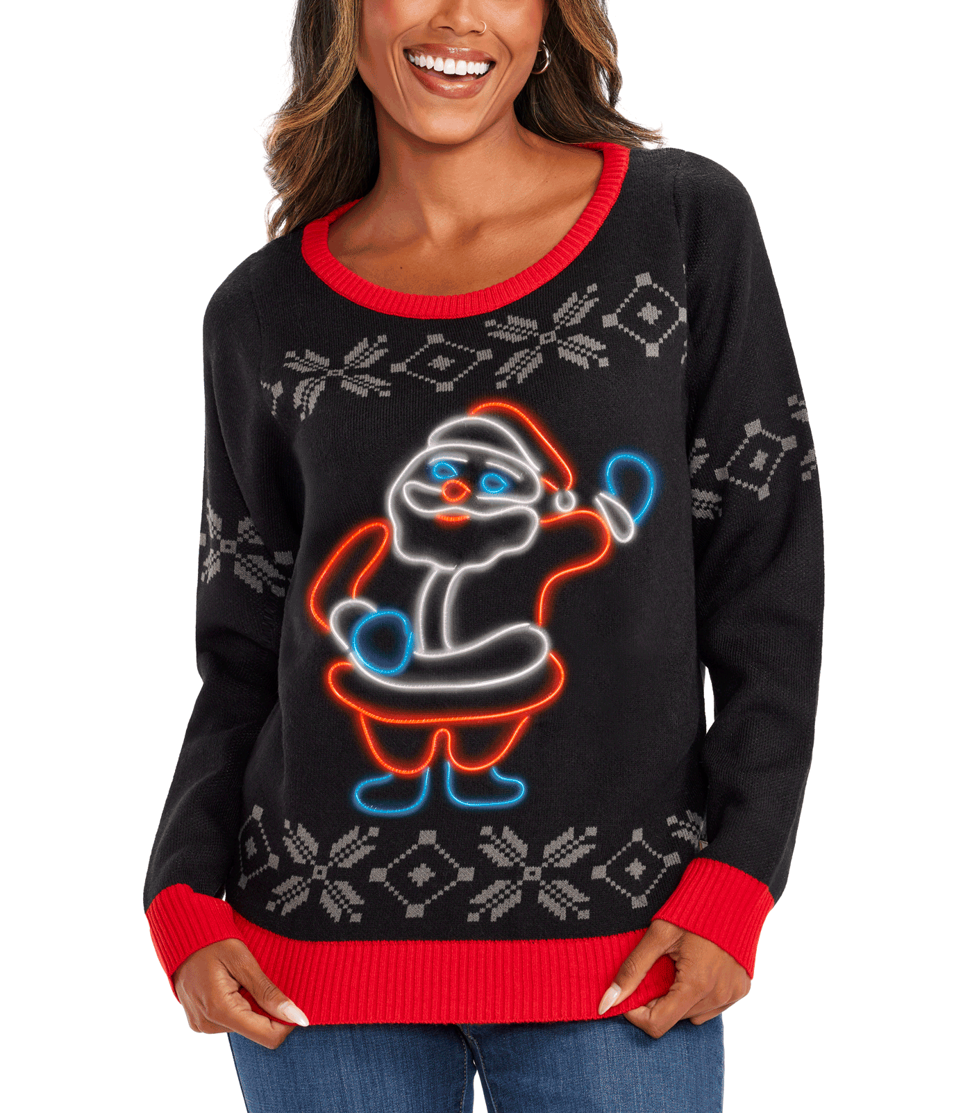 Women's Ho Ho Hello Neon LED Light Up Ugly Christmas Sweater | Tipsy Elves