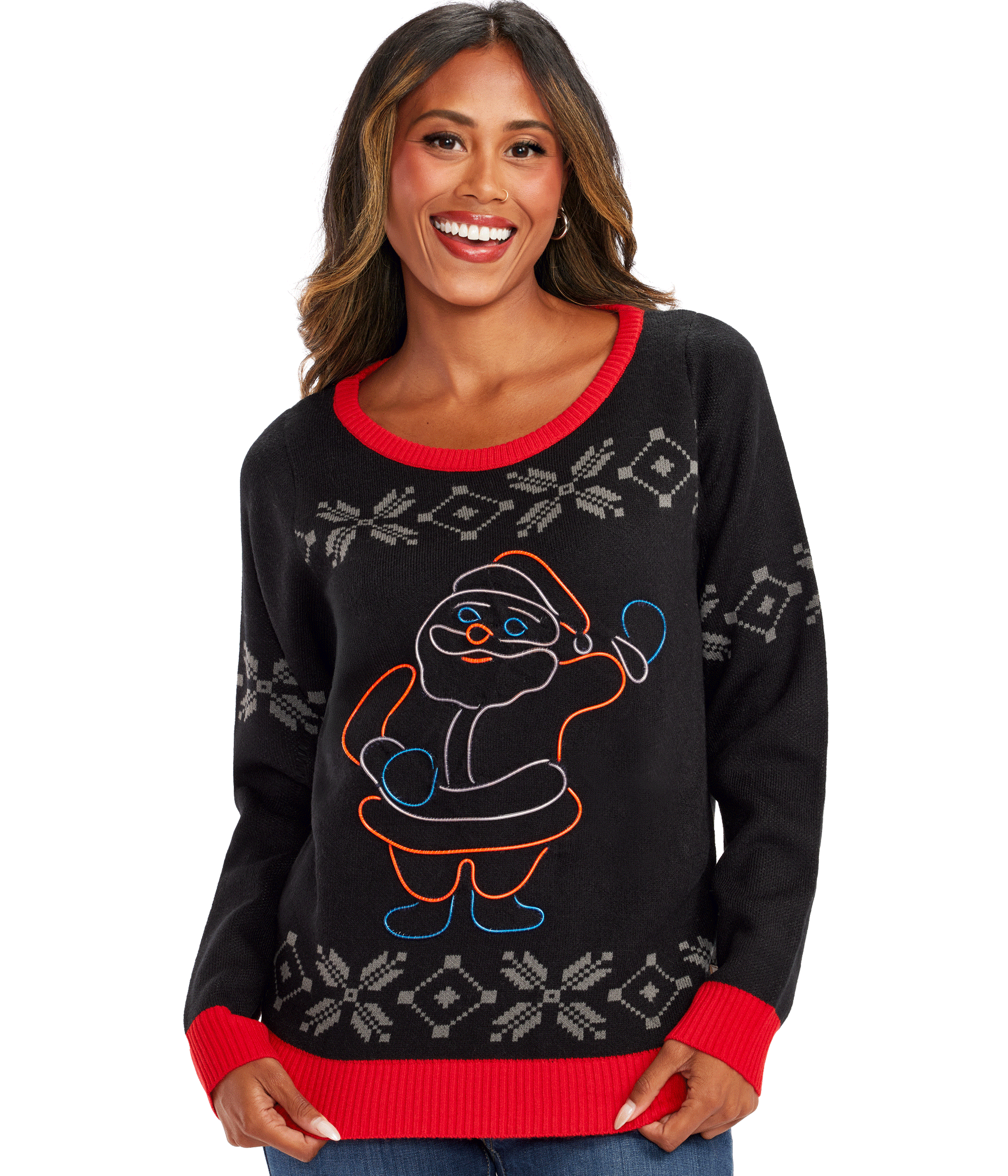 Women's Ho Ho Hello Neon LED Light Up Ugly Christmas Sweater