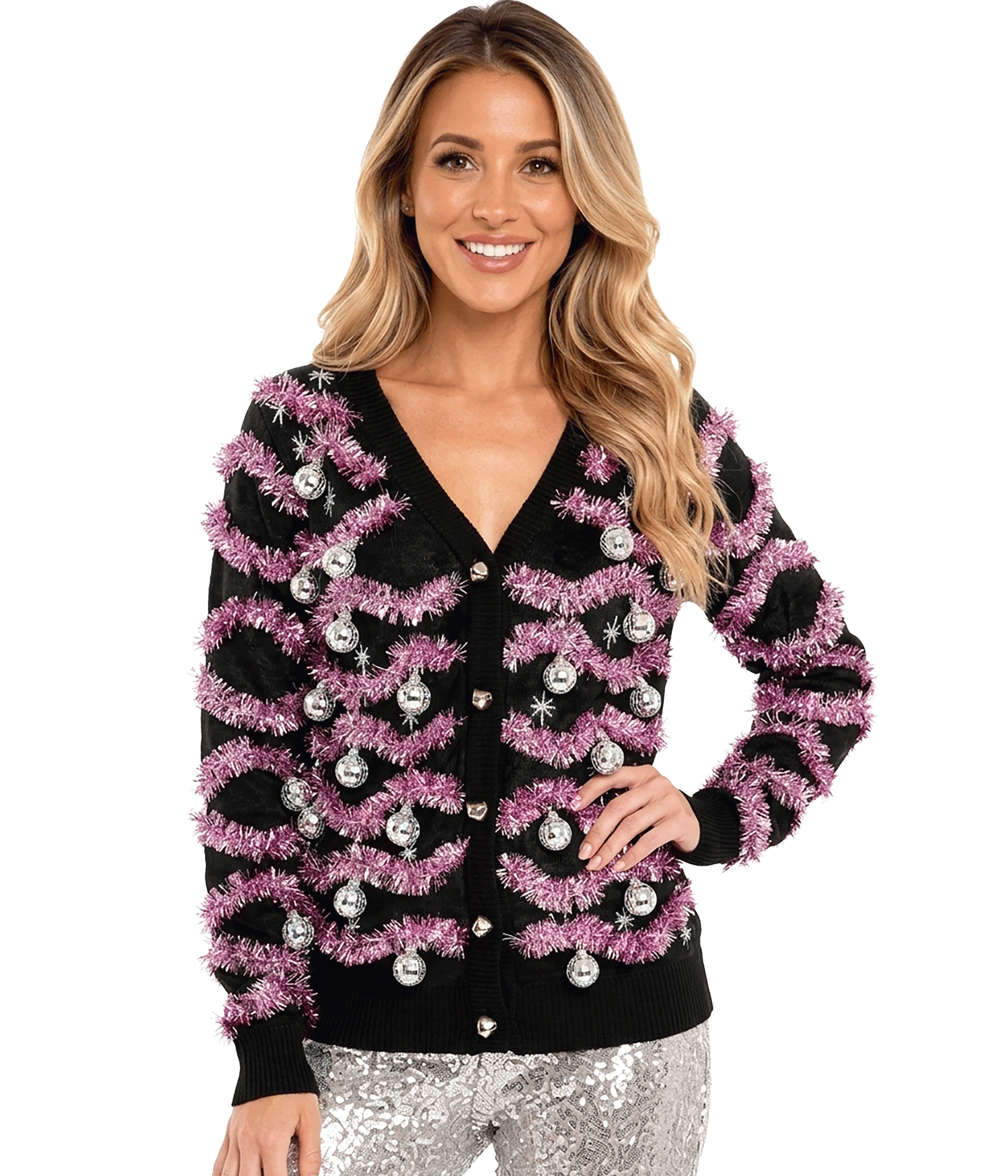 Women's Deck The Disco Balls Light Up Cardigan Sweater