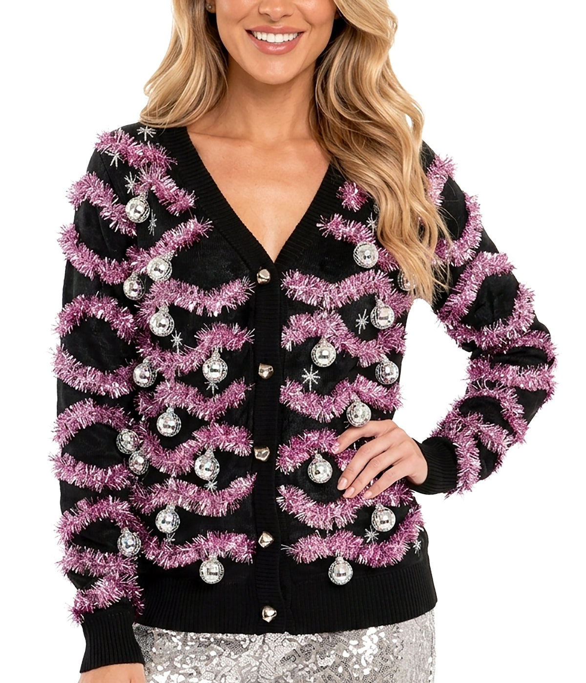 Women's Deck The Disco Balls Light Up Cardigan Sweater