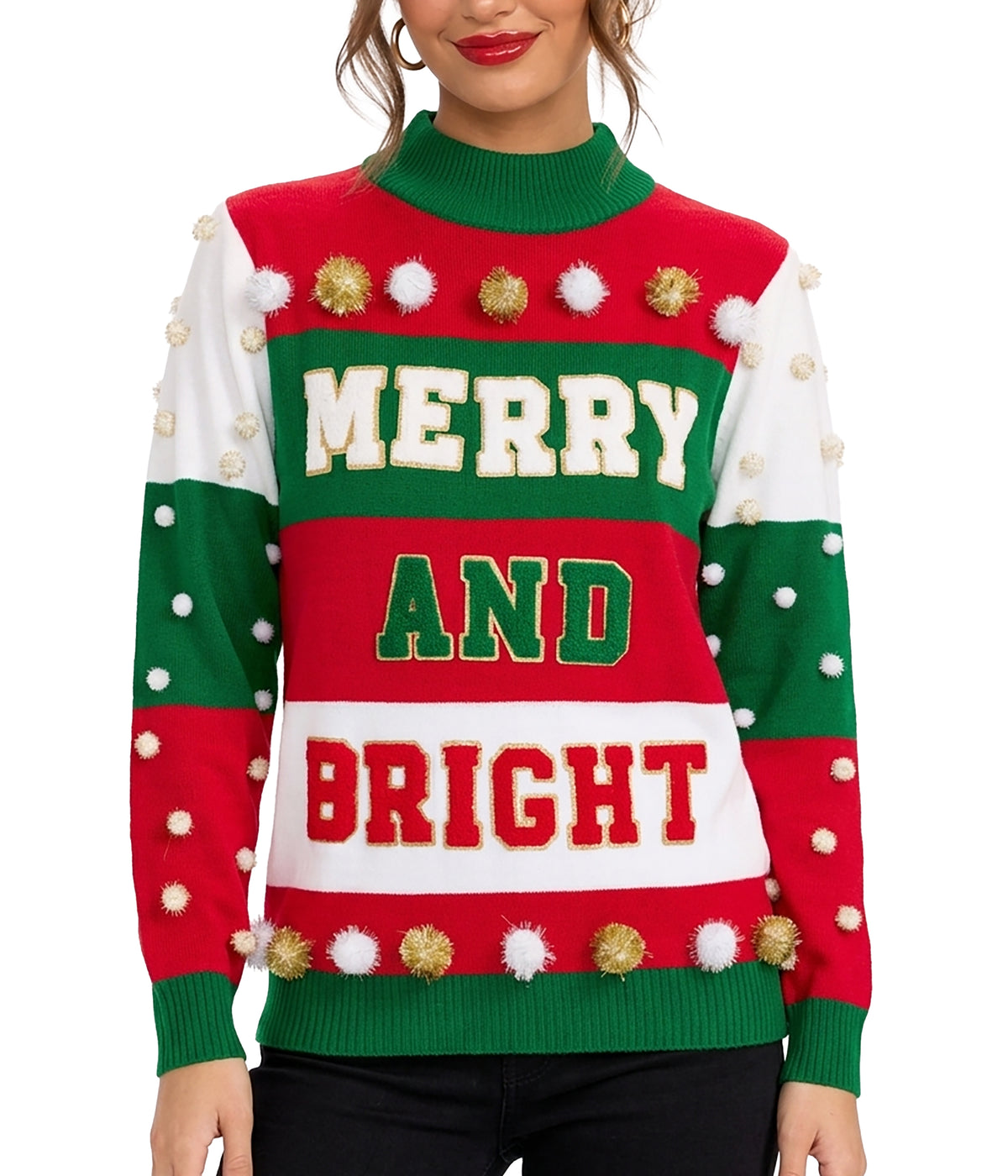 Women's Merry and Bright Turtleneck Christmas Sweater