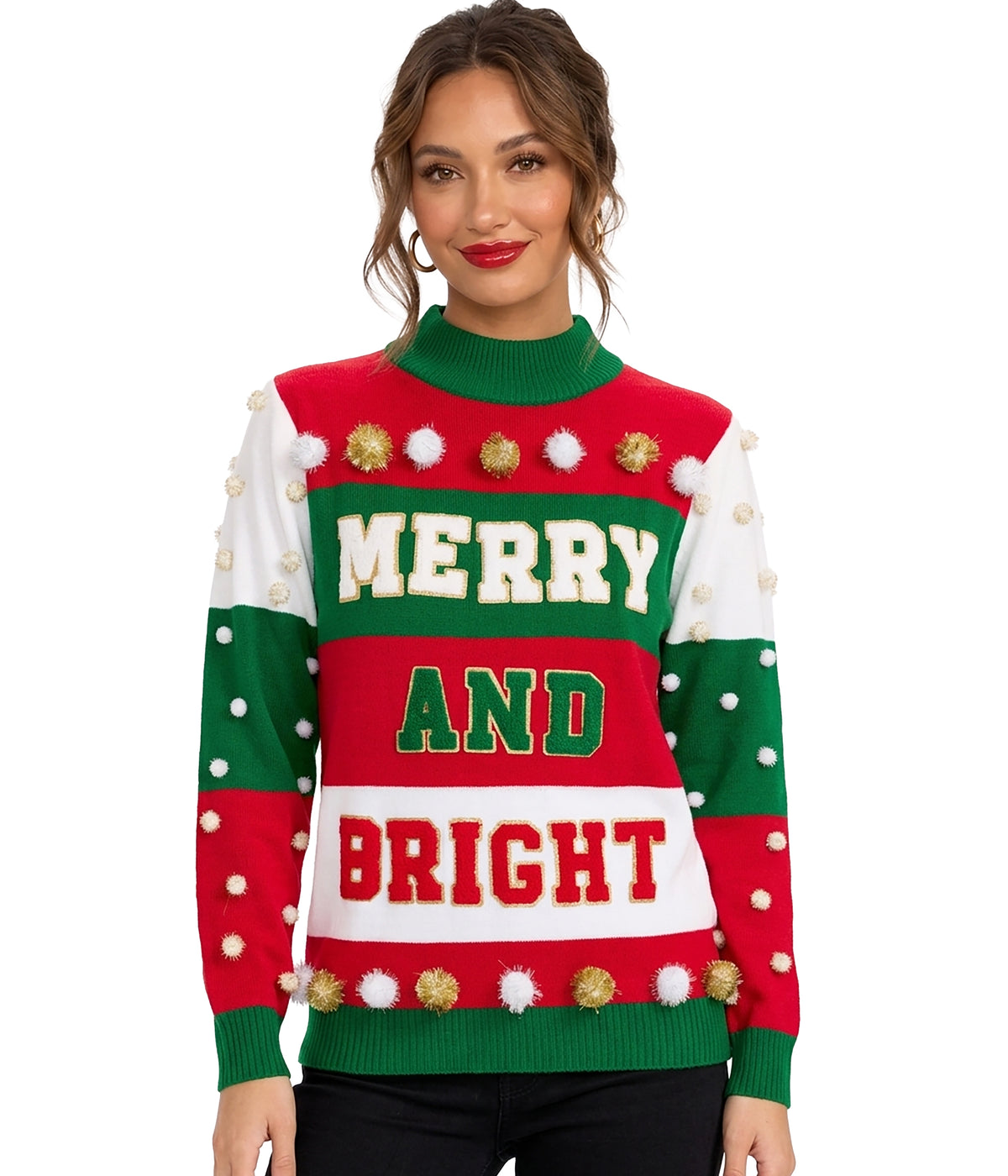 Women's Merry and Bright Turtleneck Christmas Sweater Image 2