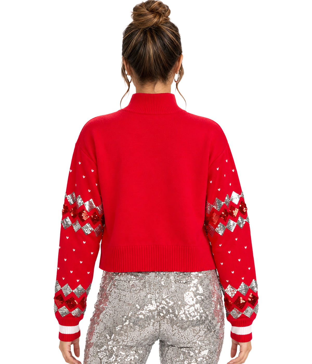 Women's Nice Era Turtleneck Cropped Reversible Sequin Christmas Sweater