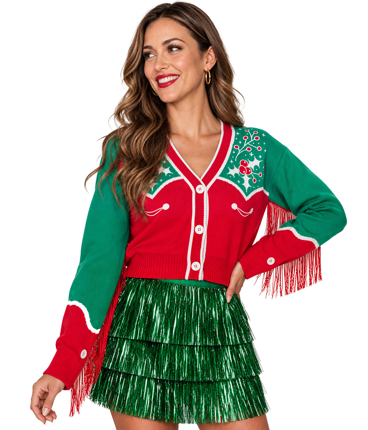 Women's Christmas Cowgirl Cropped Cardigan Sweater