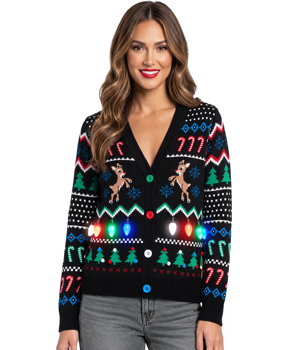 Women's Fair Isle Rudolph Light Up Christmas Cardigan Sweater