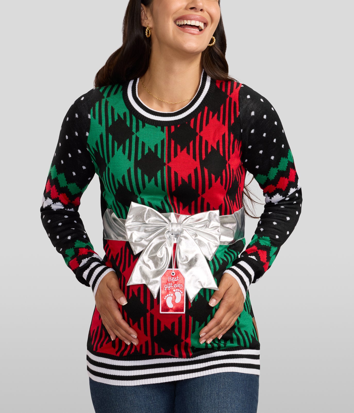 Women's Best Gift Ever Maternity Bow Christmas Sweater Image 2